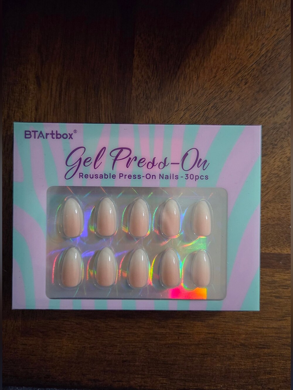 BTArtbox Gel Press-On Nails Nude Almond 30 Reusable Fake Nails New